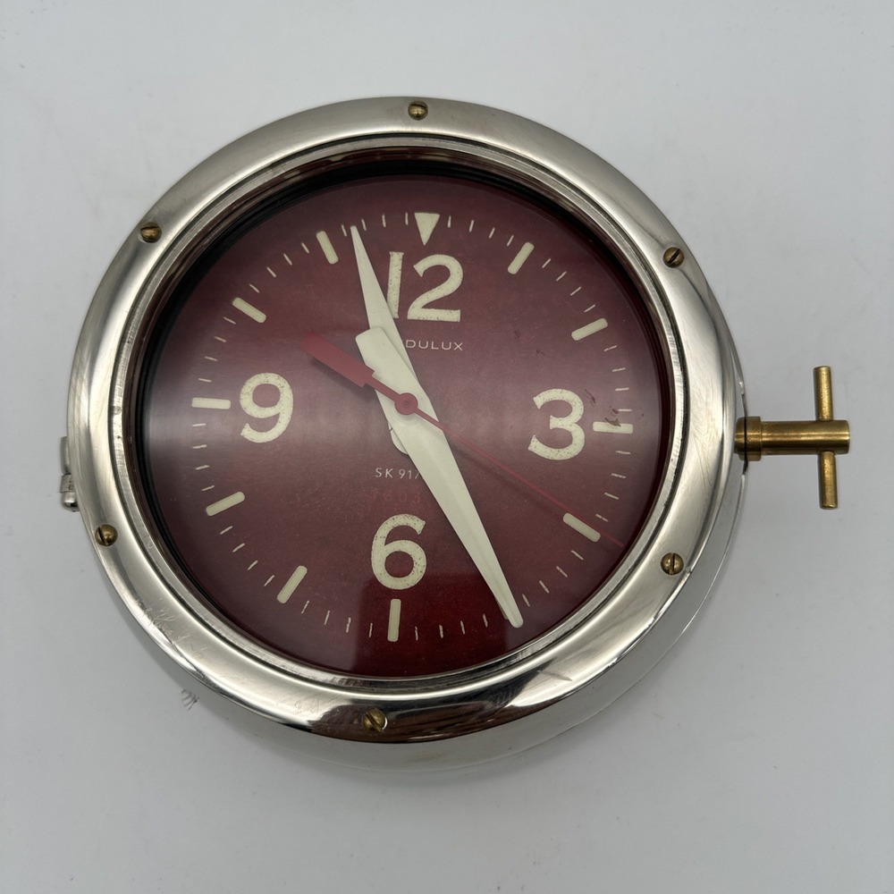 Rare Vgt Pendulux Deep Sea Wall Clock polished cast aluminum‎ Brass Detail Red